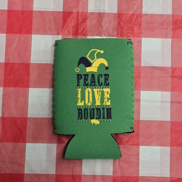 Peace Love Boudin Mardi Gras Koozie